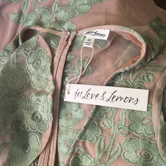 Free People For Love & Lemons Robe Courte Temecula Mini Dress Green - Picture 2 of 2